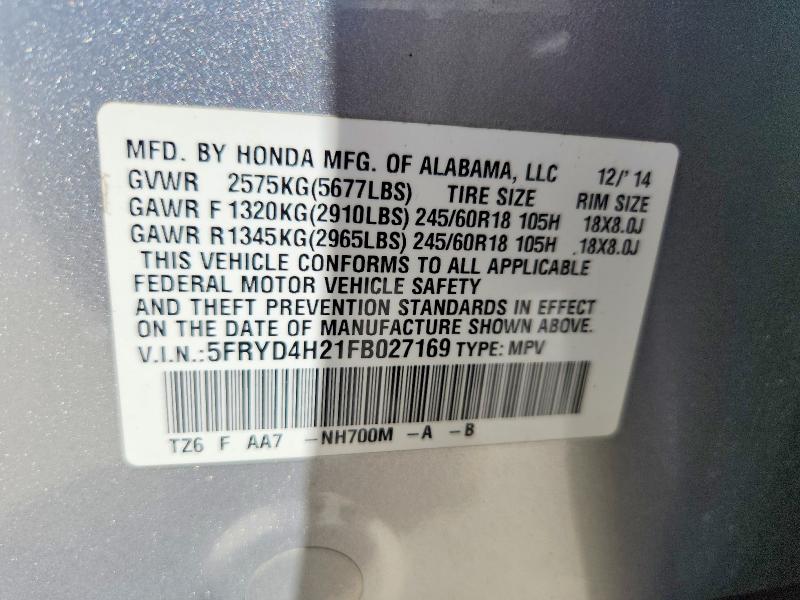 Aukcja sprzedaży 2015 Acura Mdx, vin: 5FRYD4H21FB027169, numer aukcji: 55490596