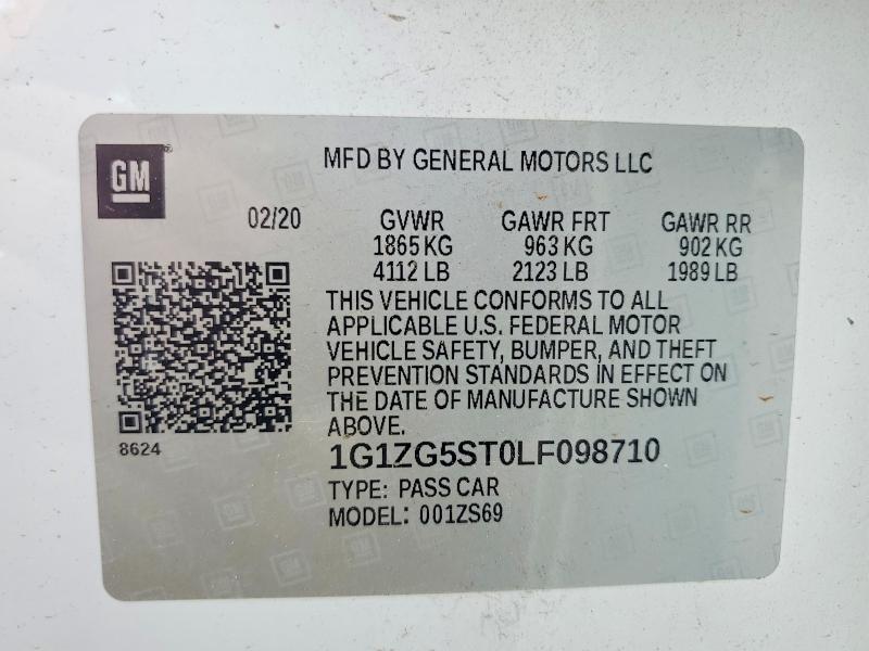 Aukcja sprzedaży 2020 Chevrolet Malibu, vin: 1G1ZG5ST0LF098710, numer aukcji: 57273976
