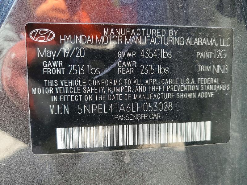 2020 Hyundai Sonata მანქანა იყიდება აუქციონზე, vin: 5NPEL4JA6LH053028, აუქციონის ნომერი: 55720916