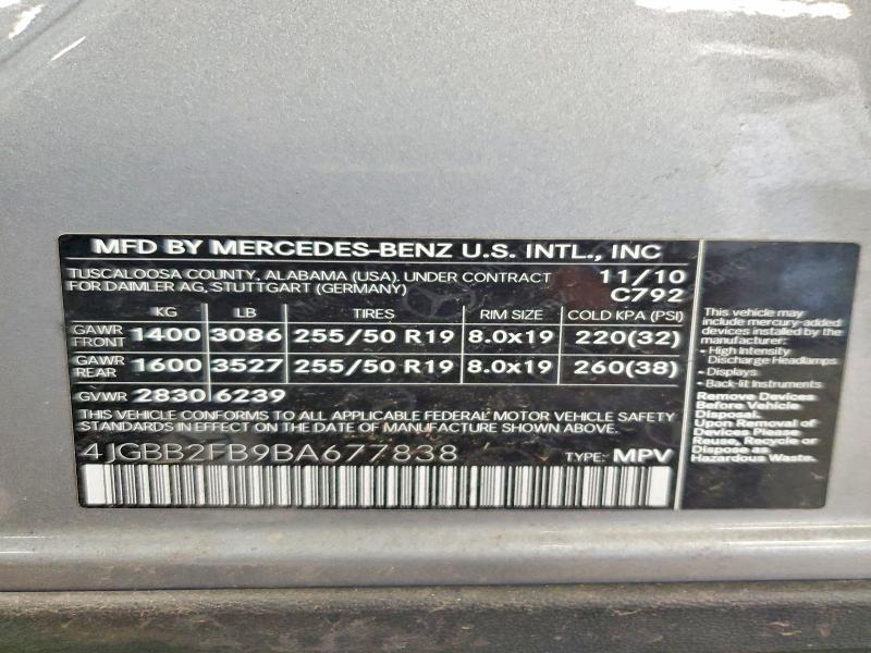 Aukcja sprzedaży 2011 Mercedes-benz Ml, vin: 4JGBB2FB9BA677838, numer aukcji: 57691906