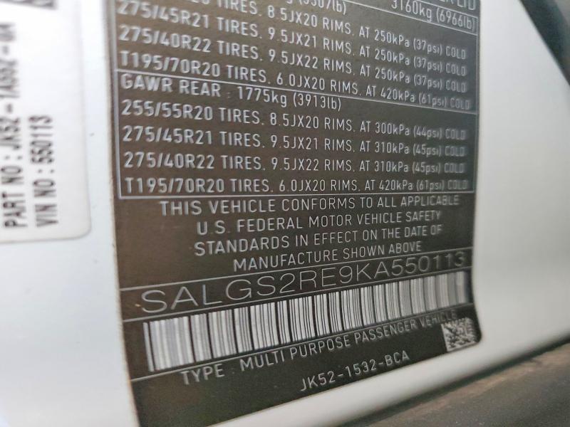 Aukcja sprzedaży 2019 Land Rover Range Rover, vin: SALGS2RE9KA550113, numer aukcji: 54877466