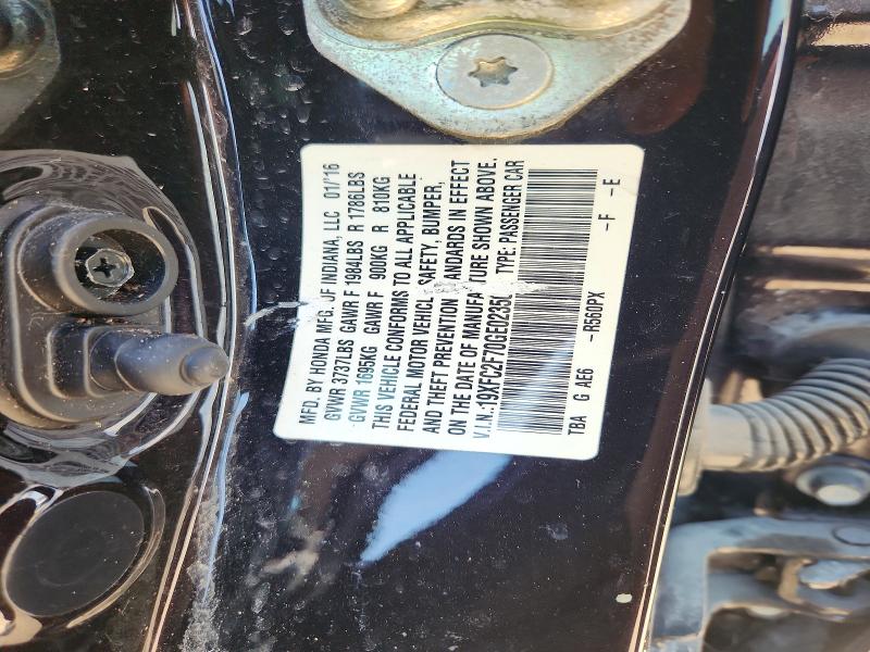 59282296 :رقم المزاد ، 19XFC2F70GE023507 vin ، 2016 Honda Civic مزاد بيع