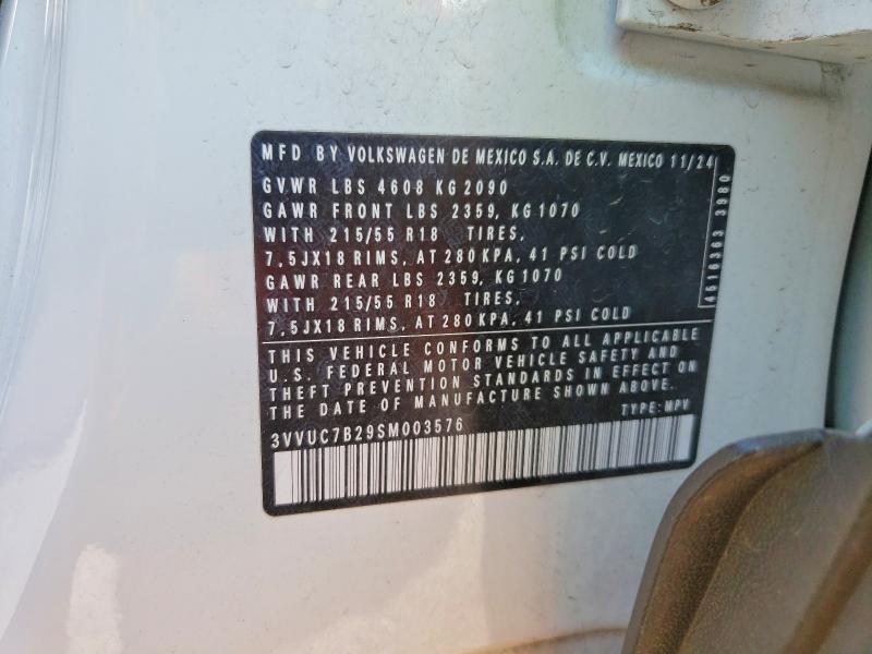 Aukcja sprzedaży 2025 Volkswagen Taos, vin: 3VVUC7B29SM003576, numer aukcji: 58310846
