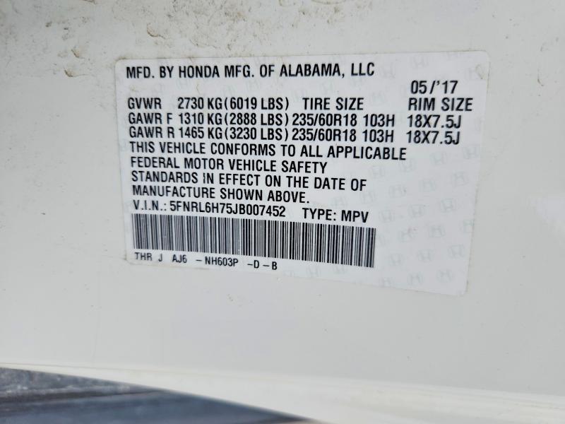 2018 Honda Odyssey მანქანა იყიდება აუქციონზე, vin: 5FNRL6H75JB007452, აუქციონის ნომერი: 85636215