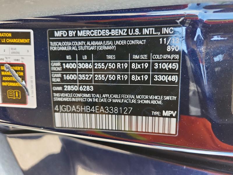Продажа на аукционе авто 2014 Mercedes-benz Ml, vin: 4JGDA5HB4EA338127, номер лота: 56147306