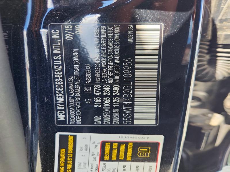58705936 :رقم المزاد ، 55SWF4KB2GU109956 vin ، 2016 Mercedes-benz C مزاد بيع