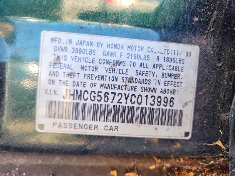 Продаж на аукціоні авто 2000 Honda Accord, vin: JHMCG5672YC013996, номер лоту: 57252946