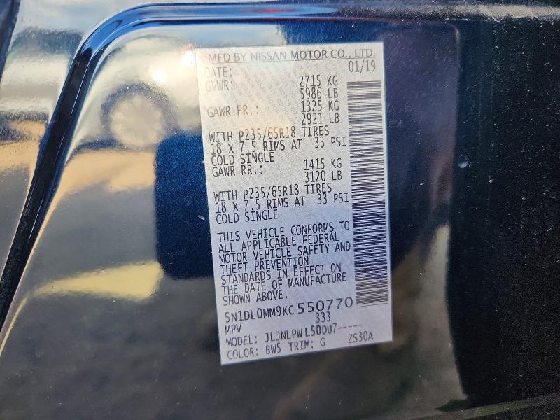 56839796 :رقم المزاد ، 5N1DL0MM9KC550770 vin ، 2019 Infiniti Qx60 مزاد بيع