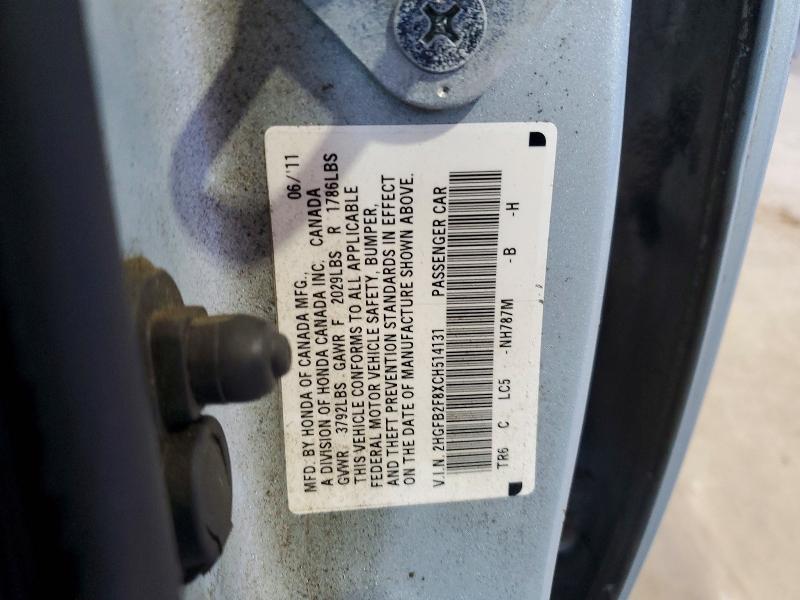 Продажа на аукционе авто 2012 Honda Civic, vin: 2HGFB2F8XCH514131, номер лота: 59172256