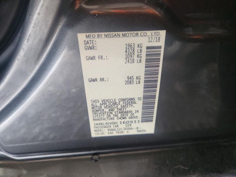 57630676 :رقم المزاد ، 1N4BL4EV0KC160933 vin ، 2019 Nissan Altima مزاد بيع