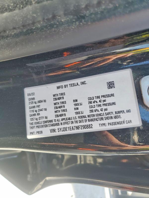 Продажа на аукционе авто 2022 Tesla Model 3, vin: 5YJ3E1EA7NF290882, номер лота: 55810116