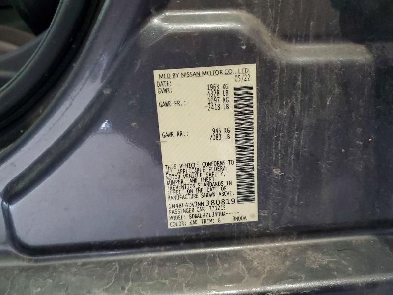 57692016 :رقم المزاد ، 1N4BL4DV3NN380819 vin ، 2022 Nissan Altima مزاد بيع