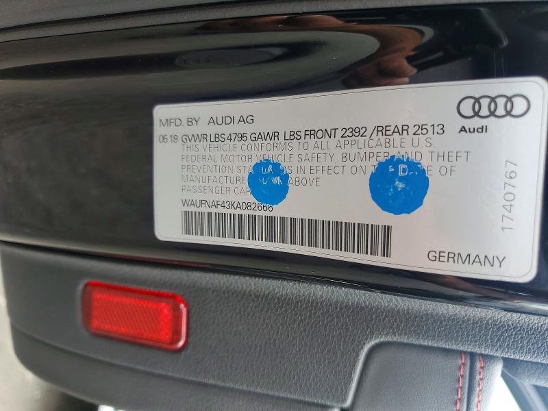 2019 Audi A4 მანქანა იყიდება აუქციონზე, vin: WAUFNAF43KA082666, აუქციონის ნომერი: 58056546