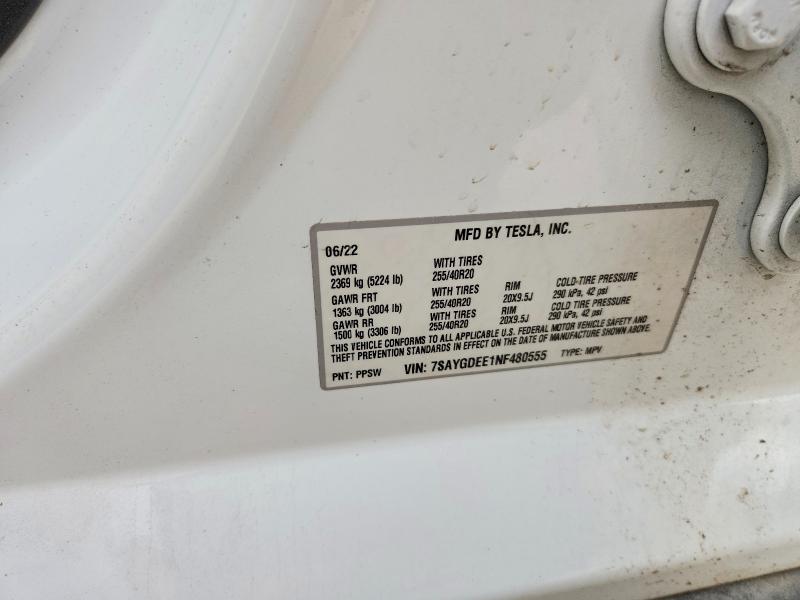 Aukcja sprzedaży 2022 Tesla Model Y, vin: 7SAYGDEE1NF480555, numer aukcji: 56142306