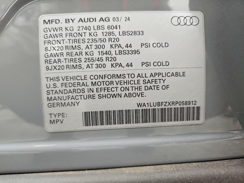 Aukcja sprzedaży 2024 Audi Q4 E-tron, vin: WA1LUBFZXRP058912, numer aukcji: 59185906
