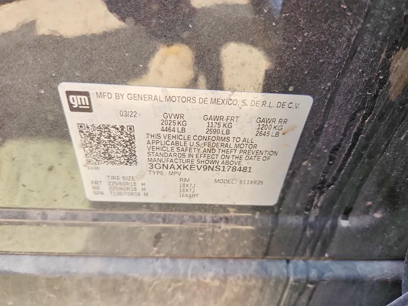 56147116 :رقم المزاد ، 3GNAXKEV9NS178481 vin ، 2022 Chevrolet Equinox مزاد بيع