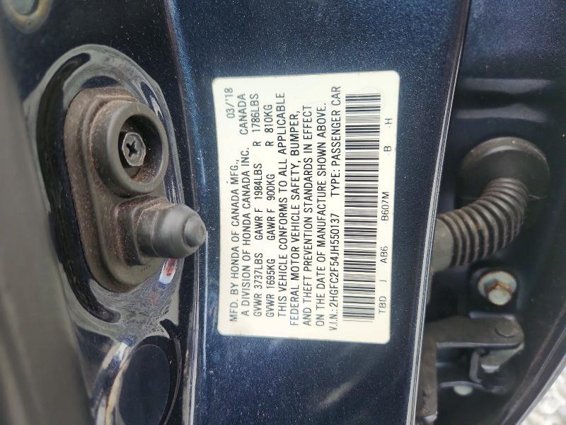 57357676 :رقم المزاد ، 2HGFC2F54JH550137 vin ، 2018 Honda Civic مزاد بيع