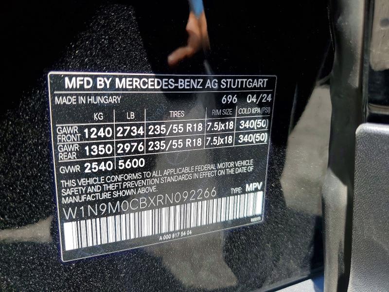 Продаж на аукціоні авто 2024 Mercedes-benz Eqb, vin: W1N9M0CBXRN092266, номер лоту: 56997076