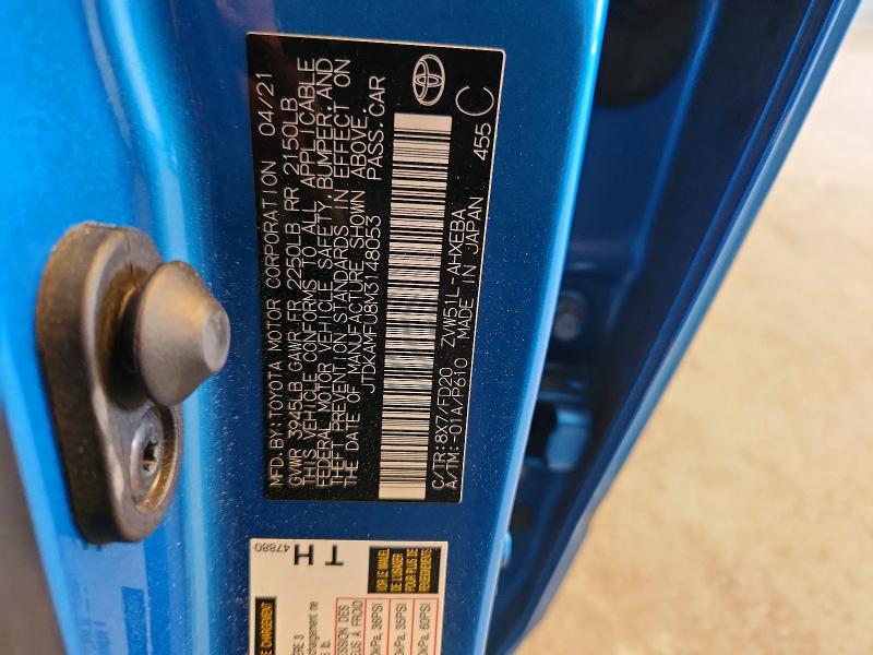 Aukcja sprzedaży 2021 Toyota Prius, vin: JTDKAMFU8M3148053, numer aukcji: 57207016