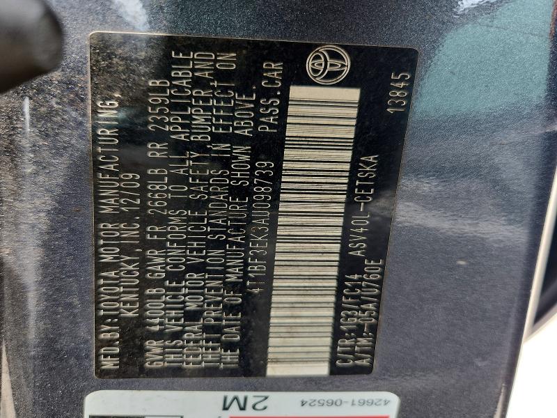 2010 Toyota Camry მანქანა იყიდება აუქციონზე, vin: 4T1BF3EK3AU098739, აუქციონის ნომერი: 58943706