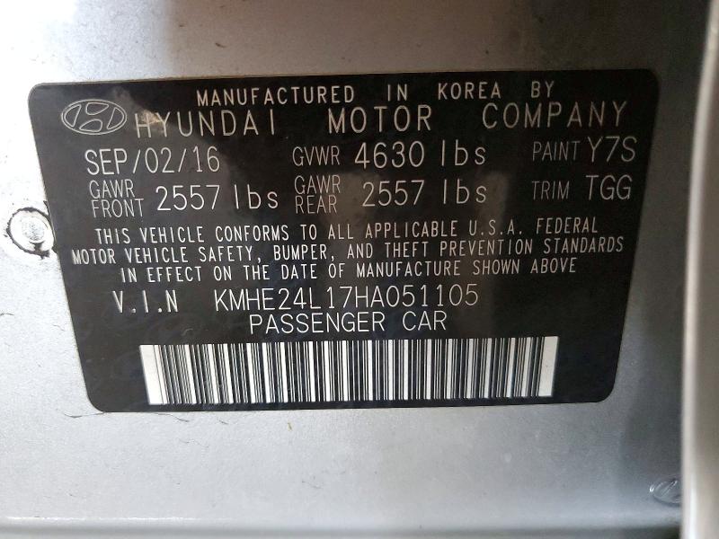 Продажа на аукционе авто 2017 Hyundai Sonata Hybrid, vin: KMHE24L17HA051105, номер лота: 56338796