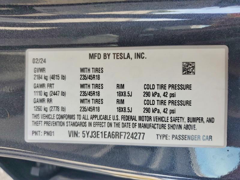 Продаж на аукціоні авто 2024 Tesla Model 3, vin: 5YJ3E1EA6RF724277, номер лоту: 55645336