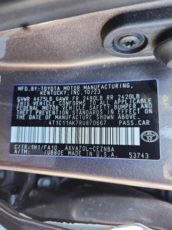 56843226 :رقم المزاد ، 4T1C11AK7RU870667 vin ، 2024 Toyota Camry مزاد بيع