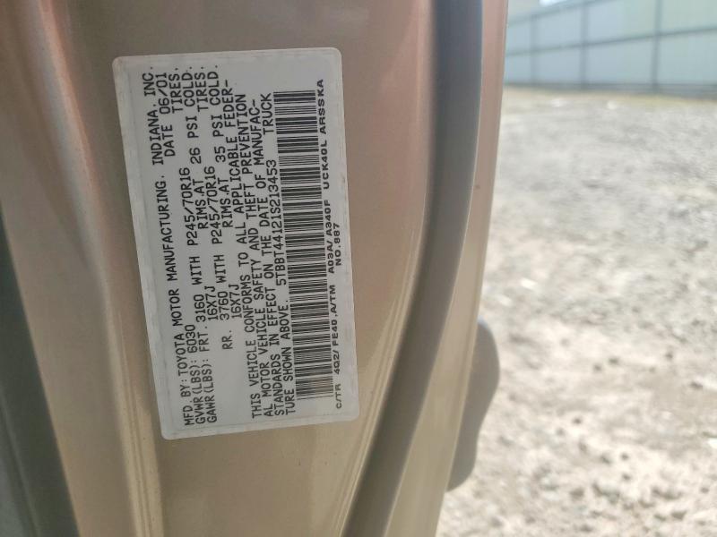 2001 Toyota Tundra მანქანა იყიდება აუქციონზე, vin: 5TBBT44121S213453, აუქციონის ნომერი: 55239646