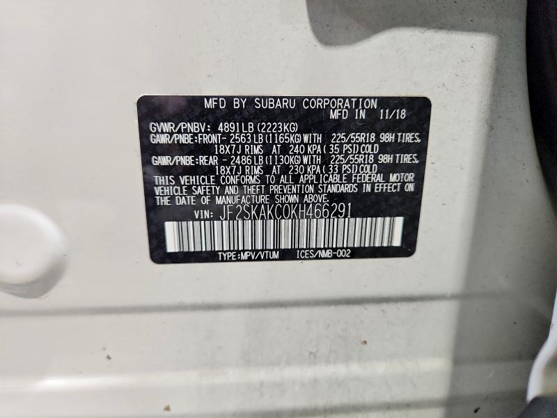 Продажа на аукционе авто 2019 Subaru Forester, vin: JF2SKAKC0KH466291, номер лота: 56526766