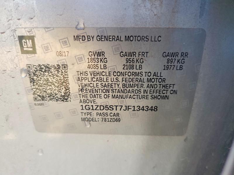 Auction sale of the 2018 Chevrolet Malibu, vin: 1G1ZD5ST7JF134348, lot number: 57500456