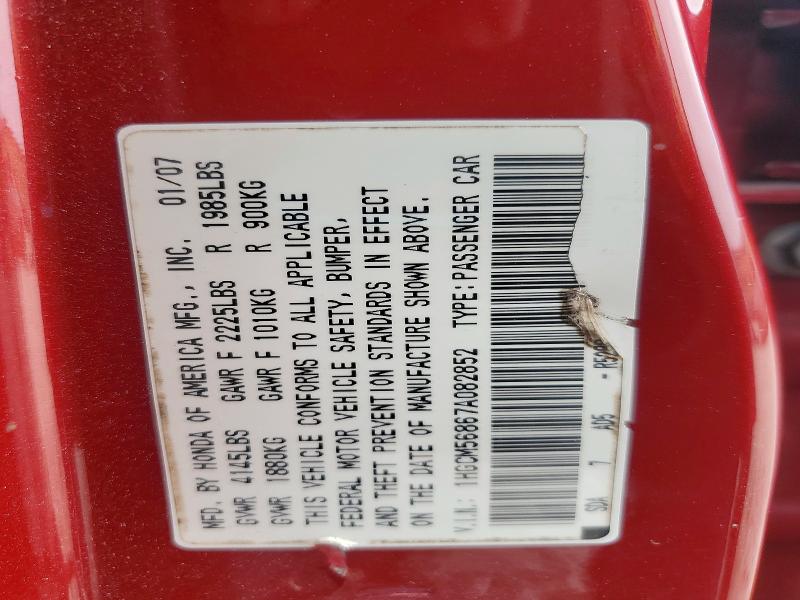 Aukcja sprzedaży 2007 Honda Accord, vin: 1HGCM56867A082852, numer aukcji: 56239236