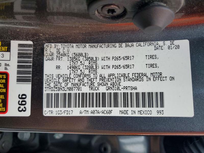 Продажа на аукционе авто 2020 Toyota Tacoma, vin: 3TMDZ5BN3LM087701, номер лота: 58256426