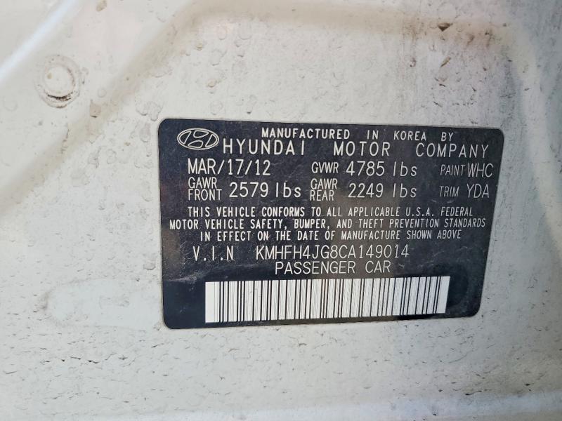 Продажа на аукционе авто 2012 Hyundai Azera, vin: KMHFH4JG8CA149014, номер лота: 74515485