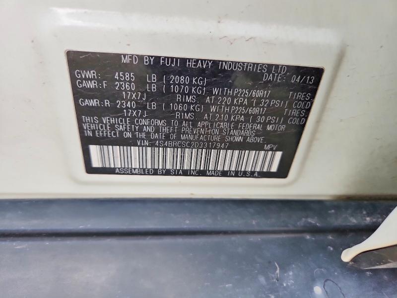2013 Subaru Outback მანქანა იყიდება აუქციონზე, vin: 4S4BRCSC2D3317947, აუქციონის ნომერი: 56566356