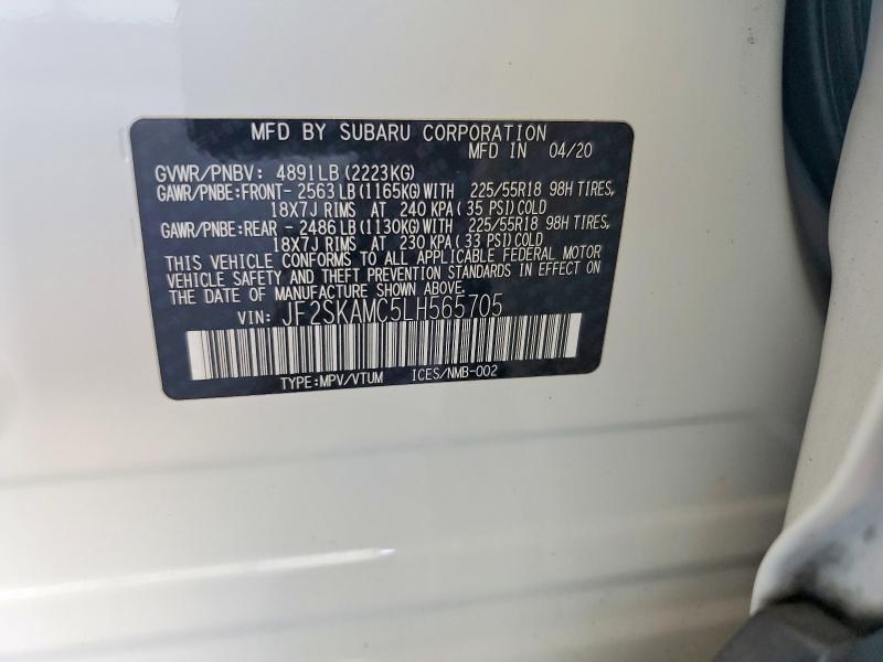 56961466 :رقم المزاد ، JF2SKAMC5LH565705 vin ، 2020 Subaru Forester مزاد بيع