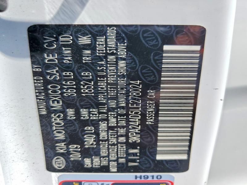 57014806 :رقم المزاد ، 3KPA24AD5LE278024 vin ، 2020 Kia Rio مزاد بيع