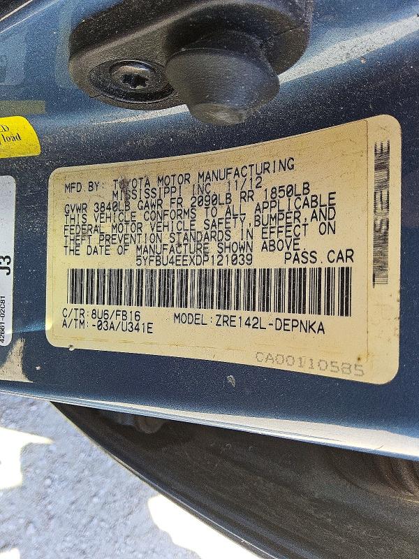 Aukcja sprzedaży 2013 Toyota Corolla, vin: 5YFBU4EEXDP121039, numer aukcji: 85991035
