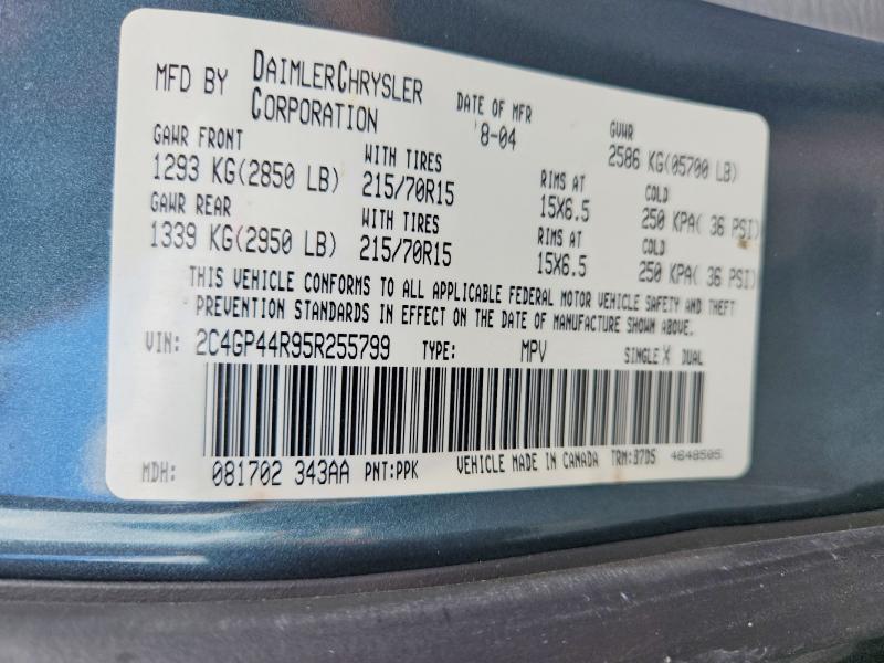 59186116 :رقم المزاد ، 2C4GP44R95R255799 vin ، 2005 Chrysler Town & Country مزاد بيع