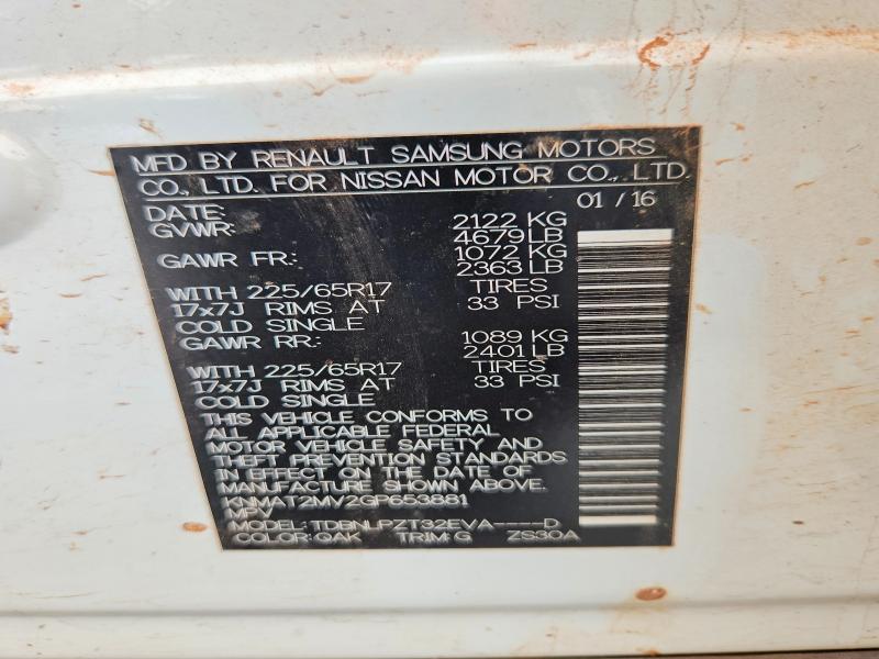 56815406 :رقم المزاد ، KNMAT2MV2GP653881 vin ، 2016 Nissan Rogue مزاد بيع
