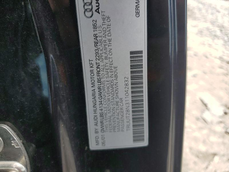 Aukcja sprzedaży 2001 Audi Tt, vin: TRUUT28N311042832, numer aukcji: 57309156