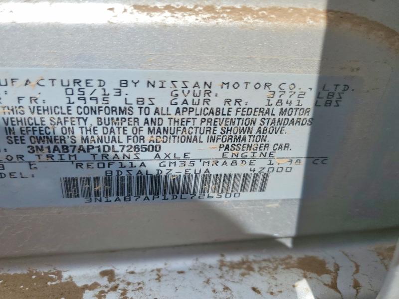 2013 Nissan Sentra მანქანა იყიდება აუქციონზე, vin: 3N1AB7AP1DL726500, აუქციონის ნომერი: 55881736