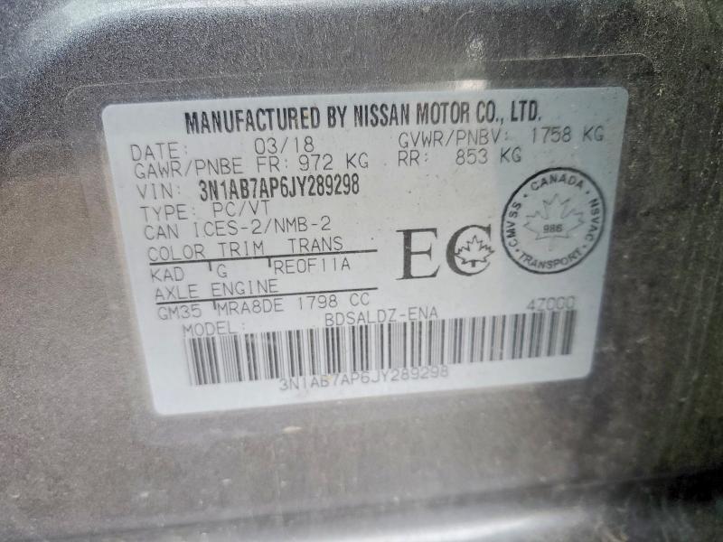 2018 Nissan Sentra მანქანა იყიდება აუქციონზე, vin: 3N1AB7AP6JY289298, აუქციონის ნომერი: 58293486