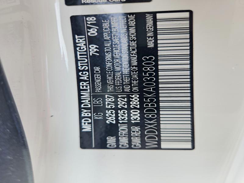Aukcja sprzedaży 2019 Mercedes-benz S, vin: WDDXK8DB5KA035803, numer aukcji: 56830256