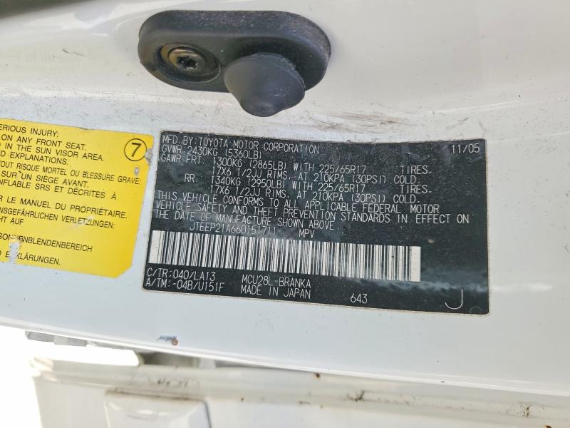 Aukcja sprzedaży 2006 Toyota Highlander, vin: JTEEP21A660151711, numer aukcji: 55679356