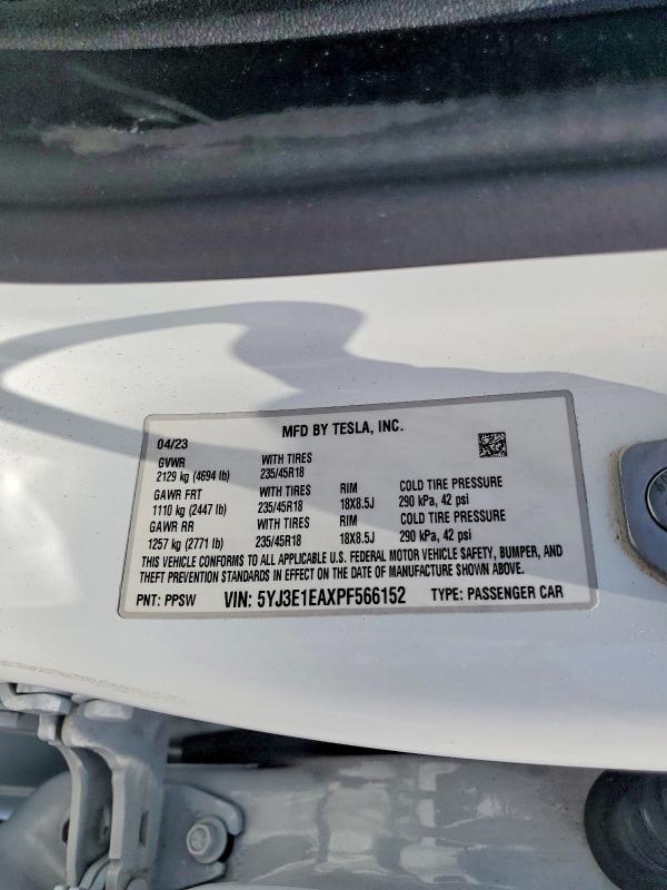 Продаж на аукціоні авто 2023 Tesla Model 3, vin: 5YJ3E1EAXPF566152, номер лоту: 55551046