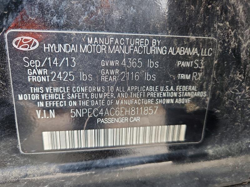 2014 Hyundai Sonata მანქანა იყიდება აუქციონზე, vin: 5NPEC4AC6EH811857, აუქციონის ნომერი: 57248466