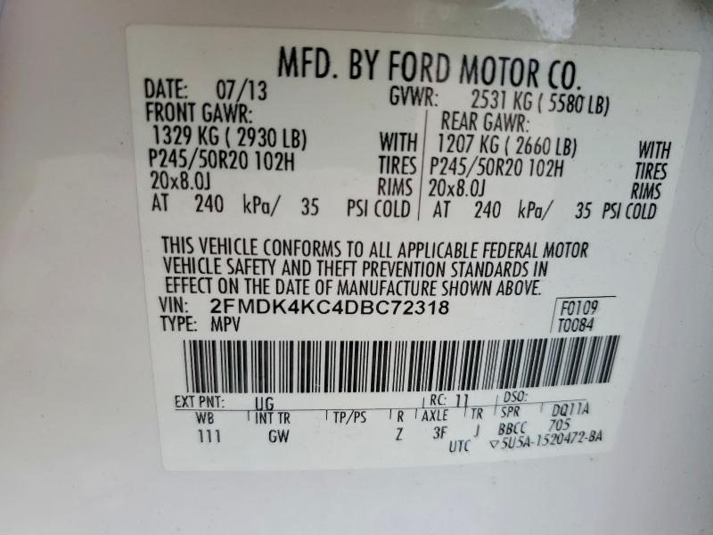 Продажа на аукционе авто 2013 Ford Edge, vin: 2FMDK4KC4DBC72318, номер лота: 58942136