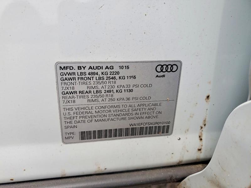 Продажа на аукционе авто 2016 Audi Q3, vin: WA1EFCFSXGR010100, номер лота: 58955116