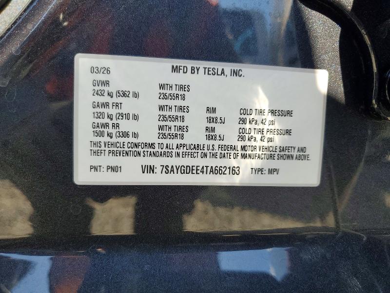 Продаж на аукціоні авто 2026 Tesla Model Y, vin: 7SAYGDEE4TA662163, номер лоту: 58374356