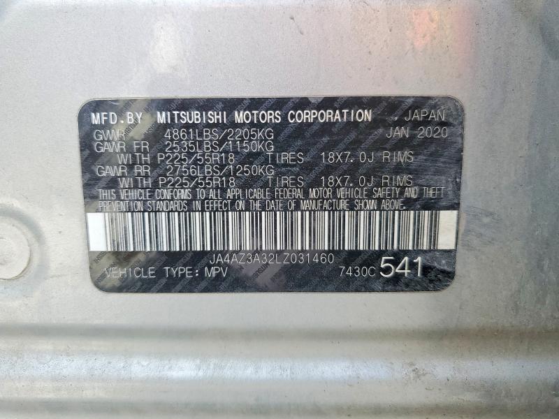 2020 Mitsubishi Outlander მანქანა იყიდება აუქციონზე, vin: JA4AZ3A32LZ031460, აუქციონის ნომერი: 55212726